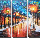 Stepping On The Raining Street Landscape Oil Painting On Canvas Wall Decor Fine Art  LA3-141