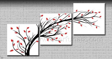 Growing Tree And Red Flower Landscape Oil Painting On Canvas Wall Decor Fine Art LA3-172