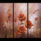 Red Poppies In Garden Floral Art Flowers Oil On Canvas Art Painting FL3-173
