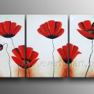 Framed Red Poppies In Garden Floral Art Flowers Oil On Canvas Art Painting FL3-178