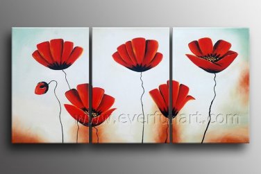 Framed Red Poppies In Garden Floral Art Flowers Oil On Canvas Art Painting FL3-178