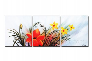 Abstract flower - three panels painting Group Paintings STRETCHED oil on canvas FL3-211