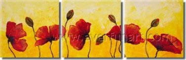 Modern Art Abstract Large Oil On Canvas Painting Red Poppies Buds Garden Field FL3-217