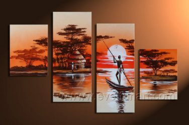 Wooden Framed Modern Handpainted Decorative Huge African Oil Painting on Canvas .(AR-002)
