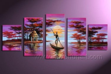 Wooden Framed Modern Handpainted Decorative Huge African Oil Painting on Canvas AR-003
