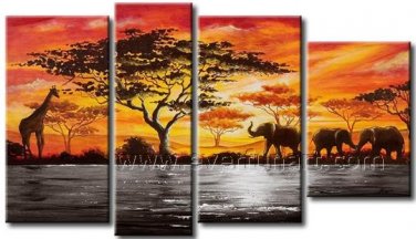 African Art Wildlife on Canvas Oil Painting (+Framed) AR-156