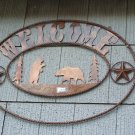 Bear Welcome Scene Rustic Sign Outdoor Cabin Hunting Outdoorsmen Lodge Decoration