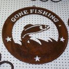 Gone Fishing Trout Scene Rustic Sign Lodge Cabin Outdoors Fish Lake Star