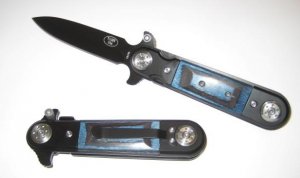 Spring Assist Knife With Blue Pakkawood handle p107bp