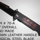 Assisted Opening Pocket Knife W/ Brown Leather Handle 70a