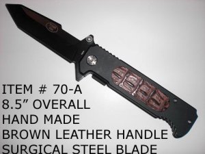 Assisted Opening Pocket Knife W/ Brown Leather Handle 70a