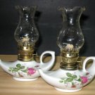 Porcelain & Crystal Oil Lamps - Pair - NEW -