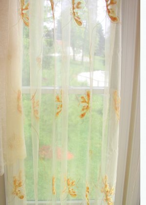 Embroidered Butterfly Sheer Panels - Light Yellow