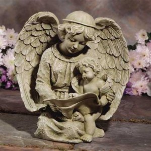 30797 Angel Reading With Cherub Birdfeeder
