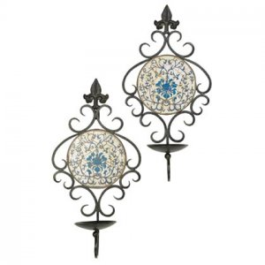 35604 PR. IRON MOSAIC CANDLEHOLDERS