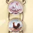 31185 4-Piece Porcelain Rooster Plate Set With Display