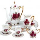 31525 10-Piece Porcelain Red Rose Tea Set