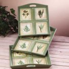 31582 Green Leaf Motif 3 Pc Tray Set