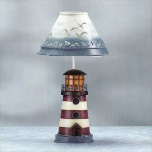 32255 Painted Metal Lighthouse Candle Holder