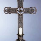 33527 Antique-Look Cross Candle Holder with Amber Glass