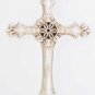34171 Ivory-Finish Wall Cross with Fleurs-de-Lis and Amber Rhinestones
