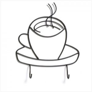 36663 Coffee Cup Metal Hooks Plaque