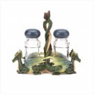 37073 Green Dragons Salt and Pepper Shakers with Glass Holder