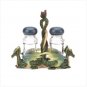 37073 Green Dragons Salt and Pepper Shakers with Glass Holder