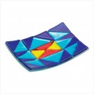 38341 Blue Patchwork Art Glass Plate