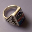 SSTBR-1- Inlay Set/SZ7.75 - Sterling Silver Thunderbird Ring