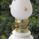 Miniature White Milk Glass Hurricane Lamp with Porcelain Flowers