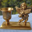 Small Brass Candle Holder Cherub Playing an Accordion