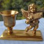 Small Brass Candle Holder Cherub Playing an Accordion