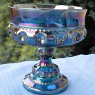 Vintage 70's Indiana Blue Carnival Glass King's Compote