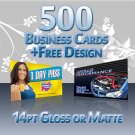 500 CUSTOM FULL COLOR BUSINESS CARDS, 14PT + FREE DESIGN