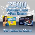 2500 CUSTOM FULL COLOR BUSINESS CARDS, 14PT + FREE DESIGN