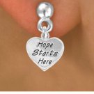 "Hope Starts Here" Heart Charm - Charm Measures - Choose Earring Style- 2 Options
