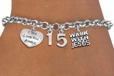 Quinceanera Walk With Jesus Themed Charm Bracelet