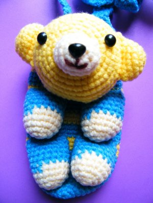 Kawaii Blue Teddy Bear Crochet Sling Bag