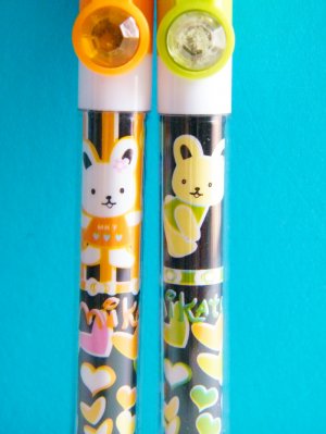 Kawaii Bunny Ballpoint Pen With Blue Ink  - Yellow And Green (Set Of 2)