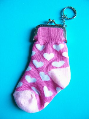 Kawaii Hearts Socks Keychain Purse (Pink)