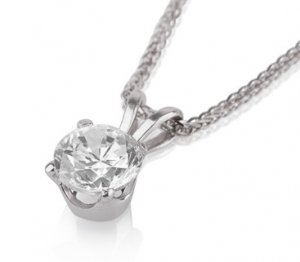 New Diamond Solitaire Pendant White Gold Necklace 14K