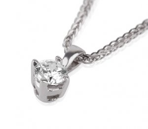New 14k White Gold Solitaire Round Diamond Pendant