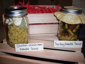 Chicken & Mushroom Noodle Soup and Turkey Noodle Soup Mixes in Wooden Crate (2 soup mixes)