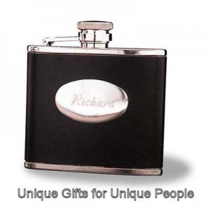 Stainless Steel 4 OZ. Leather Flask W/Personalized Free