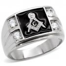 Silver Stainless Steel Masonic Ring Set with 4 CZ Stones