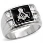 Silver Stainless Steel Masonic Ring Set with 4 CZ Stones
