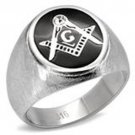 Stainless Steel Circle Masonic Ring with Black Enamel