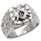 White Gold Plated Stainless Steal Masonic Nugget Ring