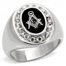 Silver Stainless Steel Plated Masonic Ring Outlined with Cubic Zirconia